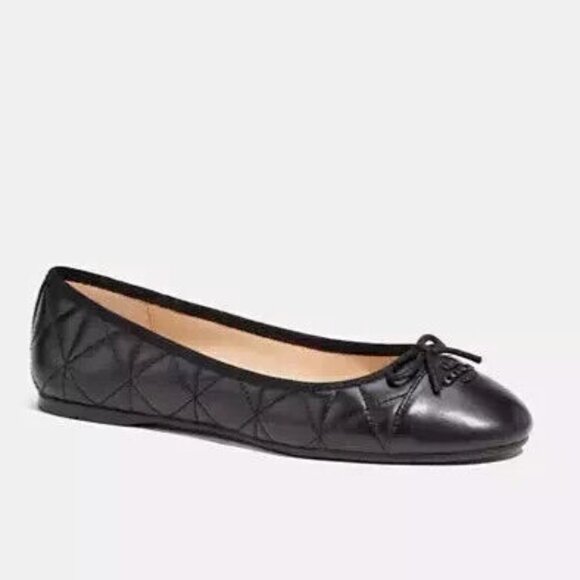 Coach Allyson Quilted Ballet Flat Women's Black Leather Slip on CK424 - Picture 1 of 5